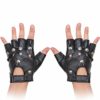 Skeleteen Gothic Fingerless Biker Gloves - 80s Style Black Leather Punk Biker Gloves with Studs for Men Women and Kids steampunk buy now online