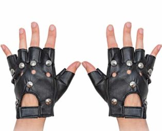 Skeleteen Gothic Fingerless Biker Gloves - 80s Style Black Leather Punk Biker Gloves with Studs for Men Women and Kids steampunk buy now online