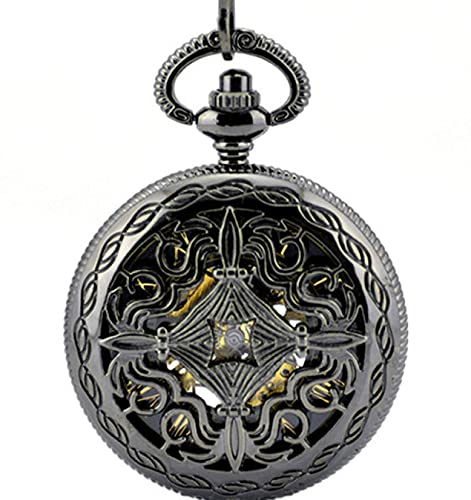 Gentleman Pocket Watch, Pocket watch,Hollow black dial manual winding men's pendant (Color : Black) steampunk buy now online