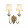 Wall Light Indoor French Pastoral Style Wall Sconce Double Head E14 Socket Fabric Shade Ceramic Decoration Elegant Pattern Full Copper Wall Lamp for Living Room Background Wall Bedroom Bedside Lamp steampunk buy now online
