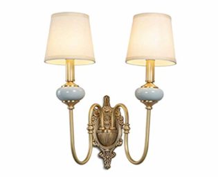 Wall Light Indoor French Pastoral Style Wall Sconce Double Head E14 Socket Fabric Shade Ceramic Decoration Elegant Pattern Full Copper Wall Lamp for Living Room Background Wall Bedroom Bedside Lamp steampunk buy now online