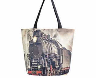Hunihuni Canvas Tote Bag Vintage Express Steam Train Large Reusable Grocery Bags Shopping Shoulder Handbag for Woman Girl steampunk buy now online