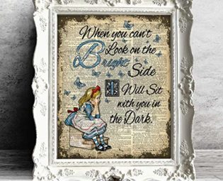 Alice in Wonderland Bright Side Quote Print Vintage Dictionary Page Picture Wall Art First Step steampunk buy now online