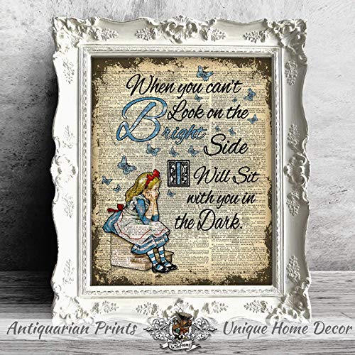 Alice in Wonderland Bright Side Quote Print Vintage Dictionary Page Picture Wall Art First Step steampunk buy now online