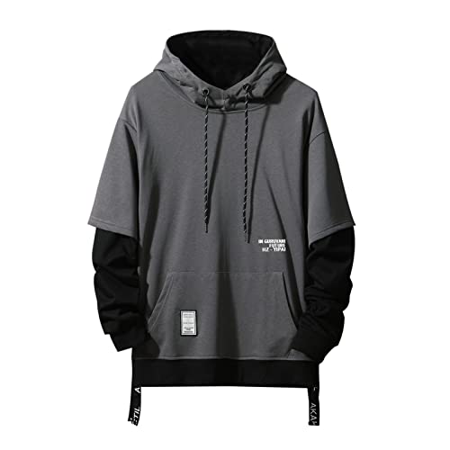 GURUNVANI Contrast Color Pullover Hoodie Mens Patchwork Hoodies Men, 09w107grey, Medium steampunk buy now online
