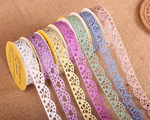 Multicolor Washi Lace Pattern Glitter Self-adhesive Lace Tape Sticker for DIY Crafts and Decoration, Set of 7 steampunk buy now online