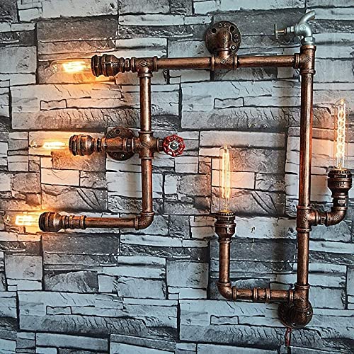 MIAOLIANG Wall Lamp,5-Lights Industrial Water Pipe E27 Wall Lamp Steampunk Wall Light Antique Rustic Hotel Light Barn Garage Sconce Lighting Wrought Wall Mounted Fixture steampunk buy now online