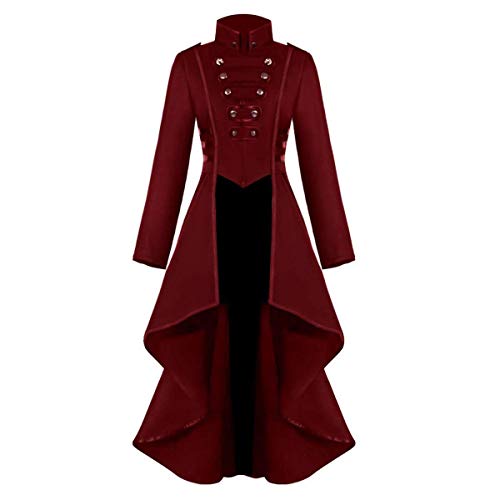COCD Women's Steampunk Jacket Victorian Irregular Tailcoat Vintage Gothic Tuxedo Coat Holloween Costume, Burgundy, S steampunk buy now online