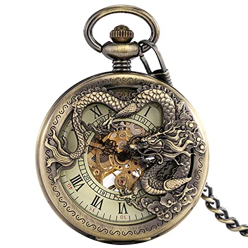 Gentleman Pocket Watch, Pocket watch,Mechanical retro roman numerals transparent skeleton manual winding pocket watch (Color : With30cmchain) steampunk buy now online
