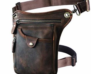 Le'aokuu Mens Genuine Leather Motorcycle Waist Pack Messenger Shoulder Drop Leg Bag (211-5 A-Dark Brown) steampunk buy now online