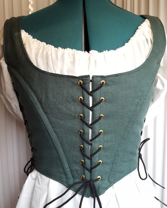 B1576 - "Lily" Bust 36.75-39.75 inches - Waist 28.5-31.5 inches- Green Linen - Renaissance Bodice - Handmade - Historical Costume - P10 by TheGreenDragonfly76 steampunk buy now online