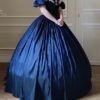 Dress Second Empire 1850-1860, XXS to 3XL in midnight blue taffeta by Robedexception steampunk buy now online