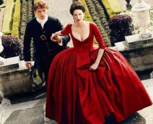 Outlander Claire red dress Replica season 2 Christmas Dress Gown Cosplay costume Paris Parisian gown Custom teen and adult size by BelginBoutique steampunk buy now online