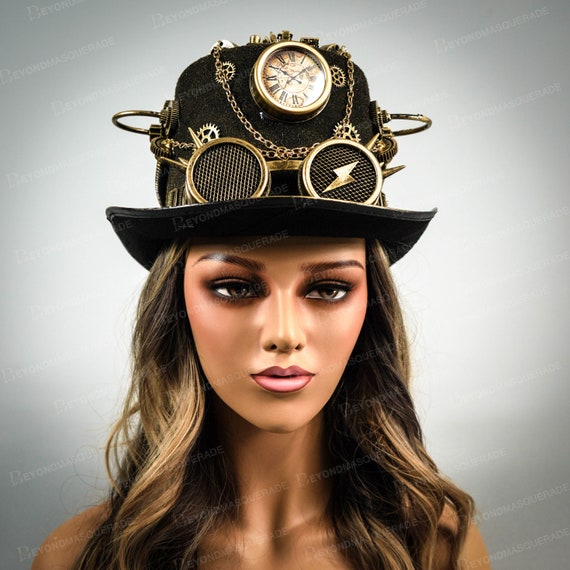 Steampunk Hat, Gold Steampunk Goggles, Headpiece Goggle, Top Hat Halloween Cosplay Costume Hat, Steampunk Costume Hat, Fascinator, Steampunk by 4everstore steampunk buy now online