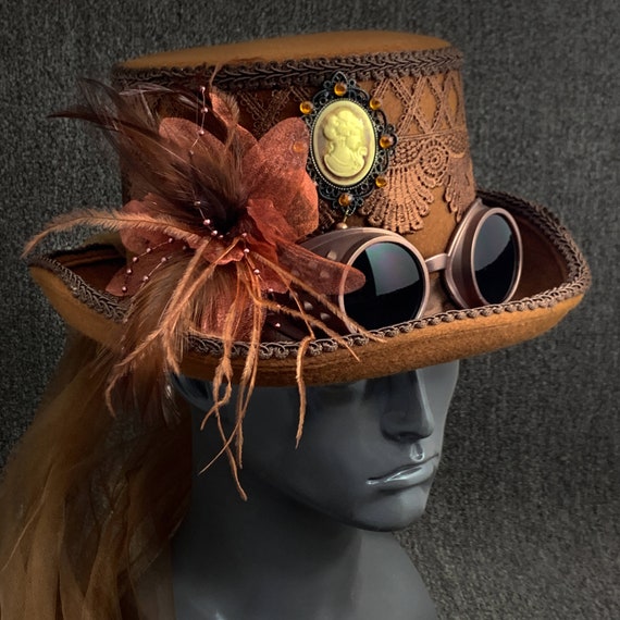 Vintage Steampunk Victorian Flowers lace & Goggles Top Hat by SunshinezzArt steampunk buy now online