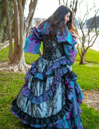 Wild West Skirt, Silver, Black/Purple Shimmer Ruffles, Pirate Skirt, Western, Steampunk, Victorian, Pirate, High-Low, Fairy, Renaissance by SilverLeafCostumes steampunk buy now online