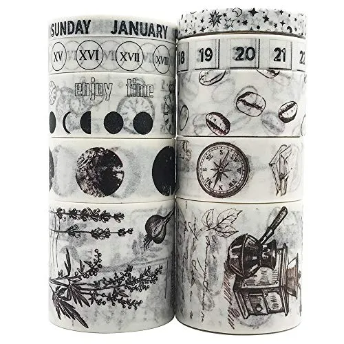 Vintage Washi Tapes Set, ZMLSED10 Rolls Japanese Masking Decorative Tapes for DIY Crafts and Arts Bullet Journal Planners Scrapbooking Adhesive steampunk buy now online