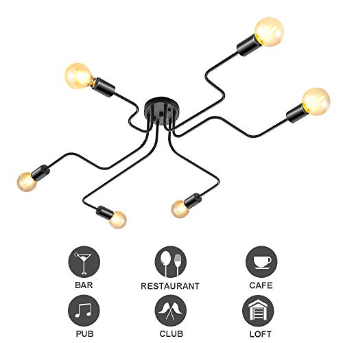 Lightess Industrial Ceiling Light Semi Flush Spider Ceiling Lamp Indoor Steampunk Chandelier Light 6 x E27 Edison Ceiling Lighting Fixture for Living Room Cafeteria Office Bedroom [Energy Class A++] steampunk buy now online