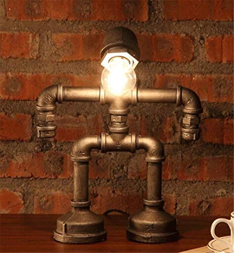 DUANCUICUIZ Light Lamp Desk Lamp Industrial Retro Steampunk Style Loft E27 Socket Do The Old Color Wrought Iron Water Pipe Small Puppet Robot Table Lamp Study Office Bedroom Bedside Lamp steampunk buy now online