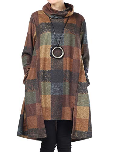 FTCayanz Women's Turtleneck Tunic Dresses Checkered Long Sleeve Cotton Jumper Tops Yellow Large steampunk buy now online