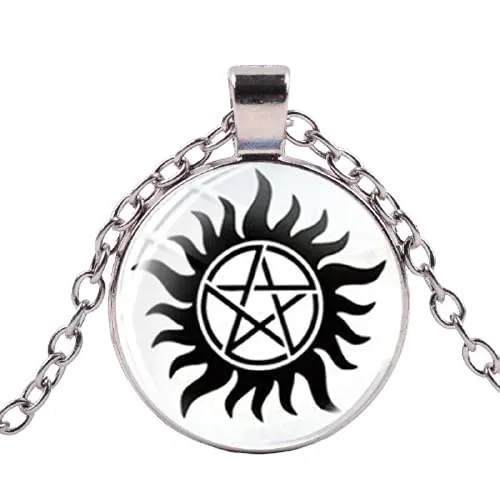 Supernatural Pentagram Devils Trap Necklace Dean Winchester Art Poster Glass Dome Pendant Supernatural TV Series Jewelry steampunk buy now online