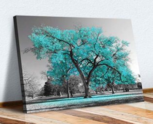 Large Tree Turquoise Teal Leaves Black White Canvas Wall Art Picture Print (18in x 12in / 45cm x 30cm) steampunk buy now online
