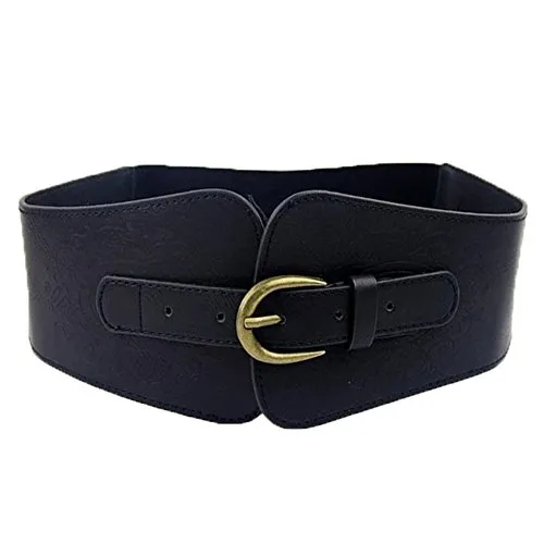 Women Ladies Classic Wide Faux Leather Flower Print Elastic Stretchy Corset Cinch Belt (Black) steampunk buy now online