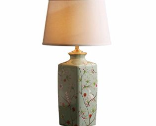 Desk Lamp Study Office Simple Warm Bedroom Bedside Reading Lamp Linen Fabric Shade Full Copper Fittings Cyan Ceramic Flower Bird Table Lamp with Button Switch for Living Room Home Decor steampunk buy now online
