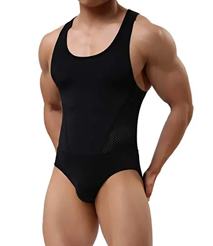 Arjen Kroos Men's Sexy Wrestling Singlet Athletic Leotard Bodysuit Briefs Underwear (AK8045-Black-New, S) steampunk buy now online