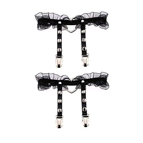 alisikee 2pcs Adjustable Lace Heart-Shaped Thigh Garter with Anti-Slip Clips, Elastic Leg Garter for Ladies, Black steampunk buy now online