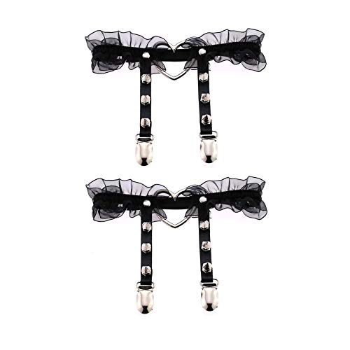 alisikee 2pcs Adjustable Lace Heart-Shaped Thigh Garter with Anti-Slip Clips, Elastic Leg Garter for Ladies, Black steampunk buy now online