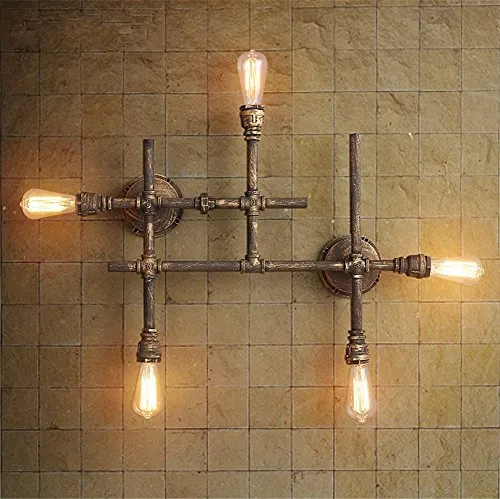 Retro Wall Light E27 Creative Rusty Color Baking Paint Iron Water Pipe Wall Lamp for Bar Cafe Loft Industrial Style Restaurant Aisle Vintage Wall Sconce steampunk buy now online