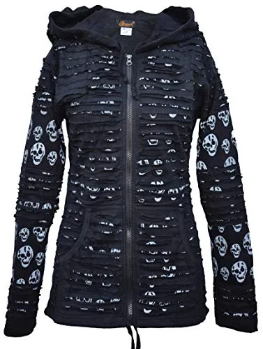 Gheri Women's Skull Printed Slashed Razor Cut Emo Gothic Ribs Hoodie Jacket Black UK 6 steampunk buy now online