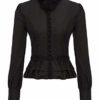 SCARLET DARKNESS Women Steampunk Gothic Lolita Long Sleeve Ruffle Button Blouse Tops Black Size M steampunk buy now online