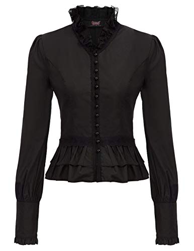 SCARLET DARKNESS Women Steampunk Gothic Lolita Long Sleeve Ruffle Button Blouse Tops Black Size M steampunk buy now online