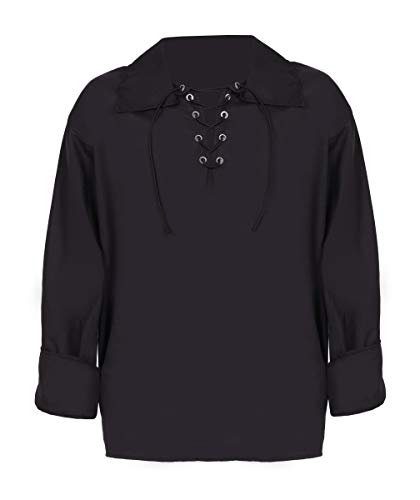 ADULTS BLACK GOTHIC LACE SHIRT FANCY DRESS COSTUME - MEDIEVAL LACE UP STEAMPUNK VICTORIAN PIRATE BLACK SHIRT FANCY DRESS (SIZE: SMALL) steampunk buy now online