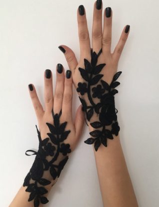 Black lace glove french lace bridal gloves, halloween fingerless gloves black glove burlesque glove guantes steampunk glove goth wedding by WeddingBarefoot steampunk buy now online