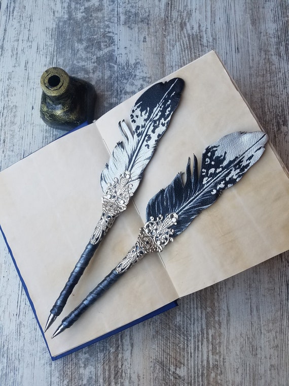 magic bird wing, custom fountain pen,wedding pen,quest pen,fantasy,magic ritual,leather wizard feather pen,hippogriff quill dip pen,grimoire by DragonKingdomGMA steampunk buy now online