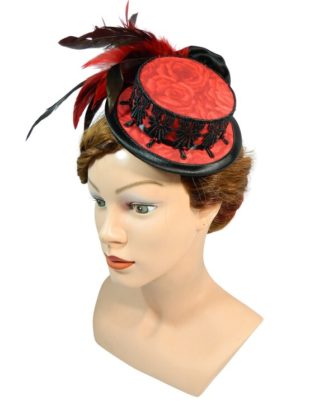 red minihat, mini summerhat, victorian hat, gothic headpiece, cosplay tophat, steampunk hat, romantic minihat, halloween event, vintage hat by Nashimiron steampunk buy now online