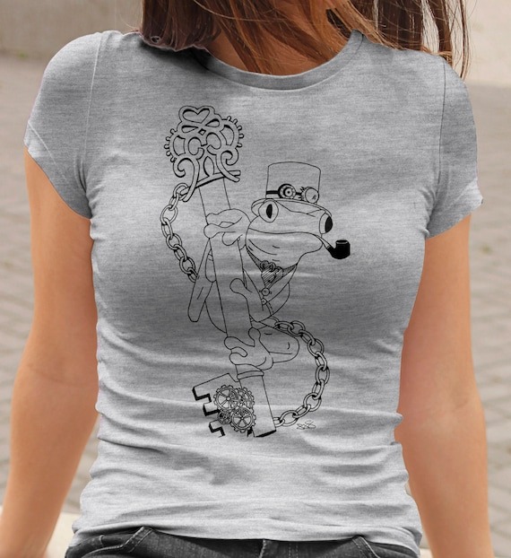 Steampunk Frog T-Shirt, Tree Frogs Tshirt, Humanised Animal Shirt, Steampunk Lover Gift, Frog Lover Tee, Fiona Fletcher Designs, Key Top by MenagerieOfMayhem steampunk buy now online