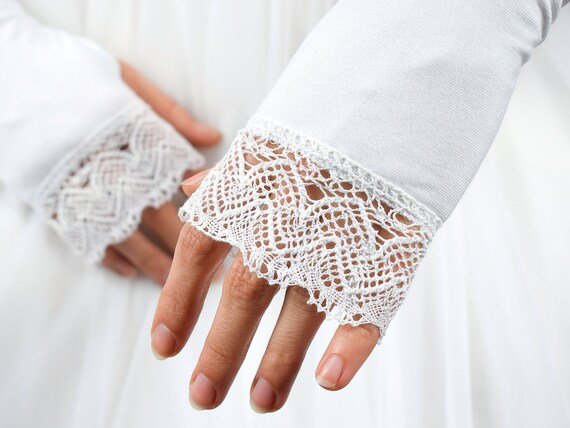 White arm wrist warmers fingerless gloves wedding bridal elbow lace gloves by RitaMarlin steampunk buy now online