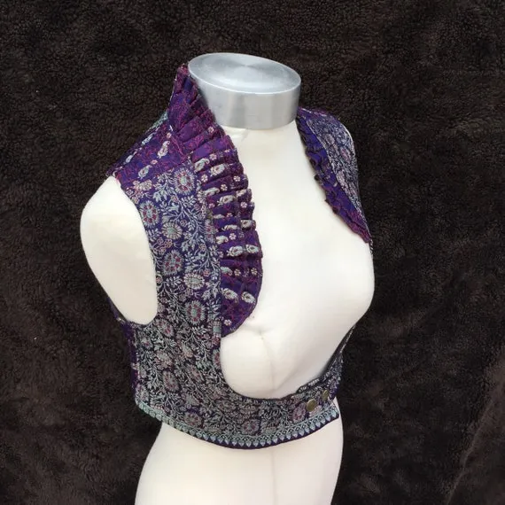Zina- L -Underbust Choli Sari Silk Corset Style Bodice Top Steampunk Victorian Burlesque Gothic Vintage Style Purple Gold Paisley Flower by Hippydashery steampunk buy now online
