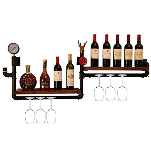 ZHXYY Wine Racks & Holders Wall Mounted Wine Rack Industrial Pipe Shelf Rustic Wood & Black Metal Liquor Bottle Storage Holders Steam Punk Floating Bar Shelves Wine Shelf Bottle Wine Rack Shelf steampunk buy now online