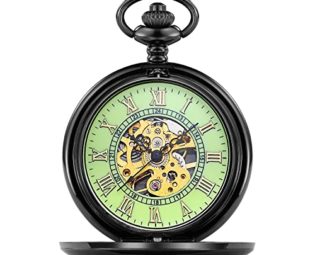 Pocket Watch LED Light Night Luminous Mechanical Pocket Watch Chain Locket Dial Hollow Steampunk Skeleton Men Women MensClock Watches Clock (Color : B) steampunk buy now online