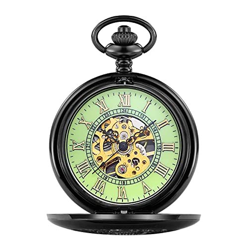 Pocket Watch LED Light Night Luminous Mechanical Pocket Watch Chain Locket Dial Hollow Steampunk Skeleton Men Women MensClock Watches Clock (Color : B) steampunk buy now online