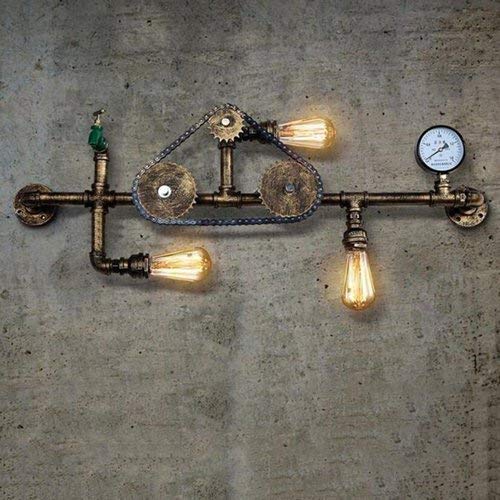 101cm Steampunk Three Heads Vintage Industrial Water Pipes Wall Lights Sconce Restaurant Dining Room Kitchen Bar Cafe Staircase Wrought Iron Gear Chain Antique Wall Lamp Bronze steampunk buy now online