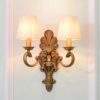 Vintage Wall Lights Indoor Simple Retro American Rural Base Carved Design Double Head Pleated Fabric Shade Full Copper Brass Wall Lamp E14 Bedside Lighting for Living Room Bedroom Study Hallway steampunk buy now online