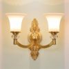 Wall Lights Indoor American Creative Simple Double Head E14 Bedside Lighting Glass Lampshade Crystal Decoration Carving Base Full Copper Brass Wall Lamp for Living Room Bedroom Hallway steampunk buy now online