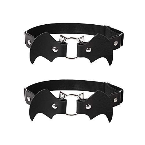alisikee 2pcs Adjustable Leather Leg Garter, Bat-shaped Elastic Punk Thigh Garter for Women, Black steampunk buy now online