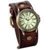 JewelryWe Vintage Leather Strap Wide Band Wristwatch Cuff Quartz Watch for Men - Brown steampunk buy now online